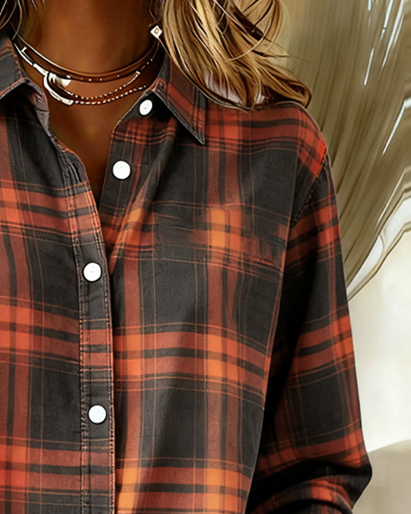 Laluna® | Shirt with Check Pattern and Notched Collar